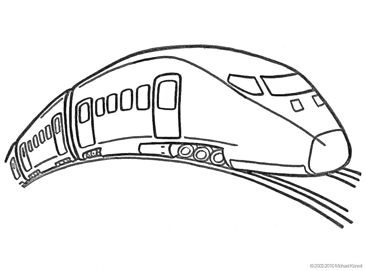 Раскраска Скоростной поезд на рельсах