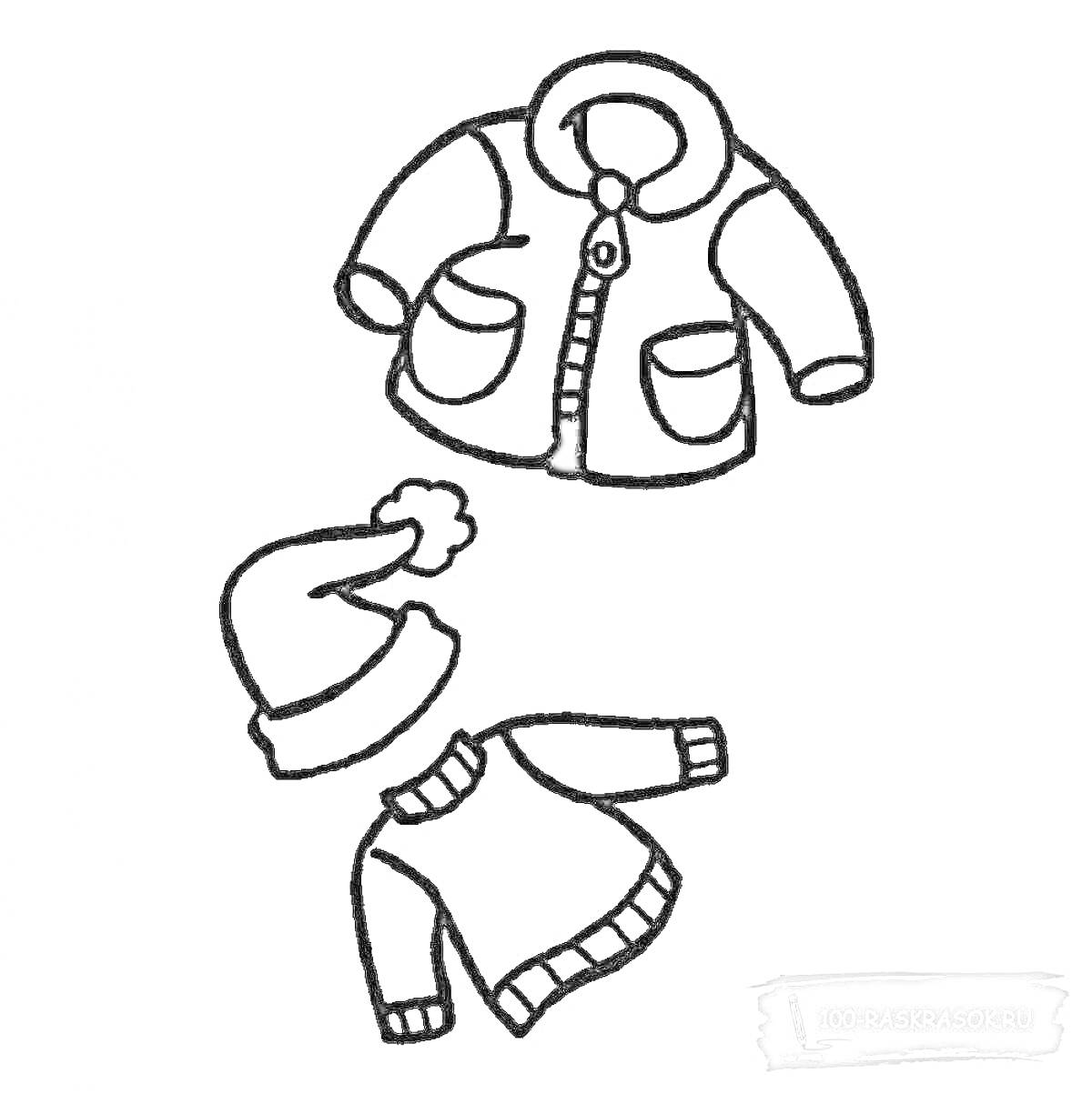 На раскраске изображено: Куртка, Свитер, Шапка, Зимняя одежда, Одежда для детей, Одежда