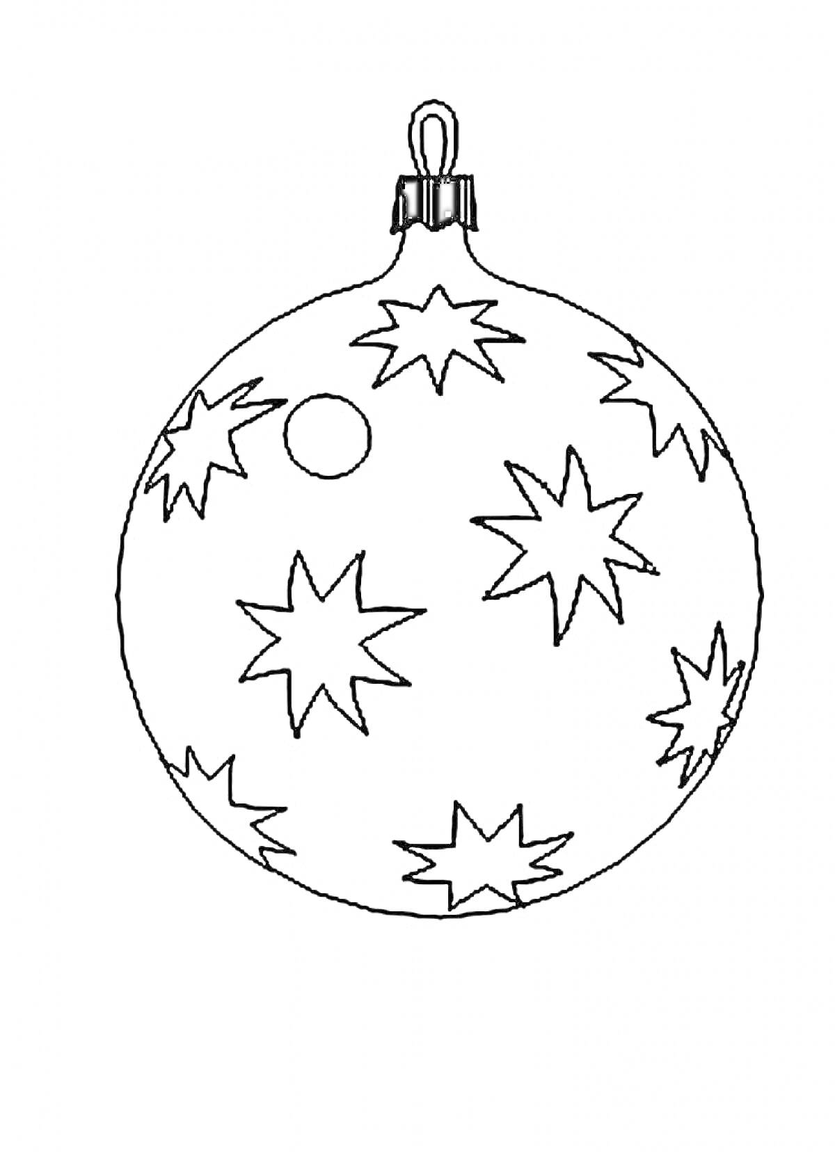 Раскраска новогодний шар с звездами и креплением
