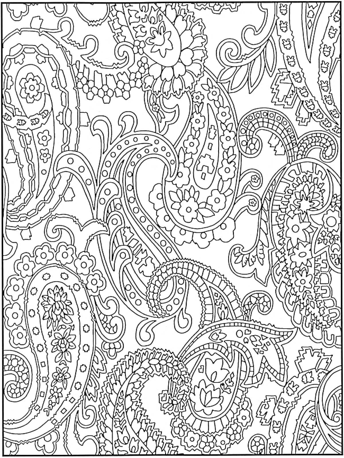 Раскраска Пейсли с цветочными элементами