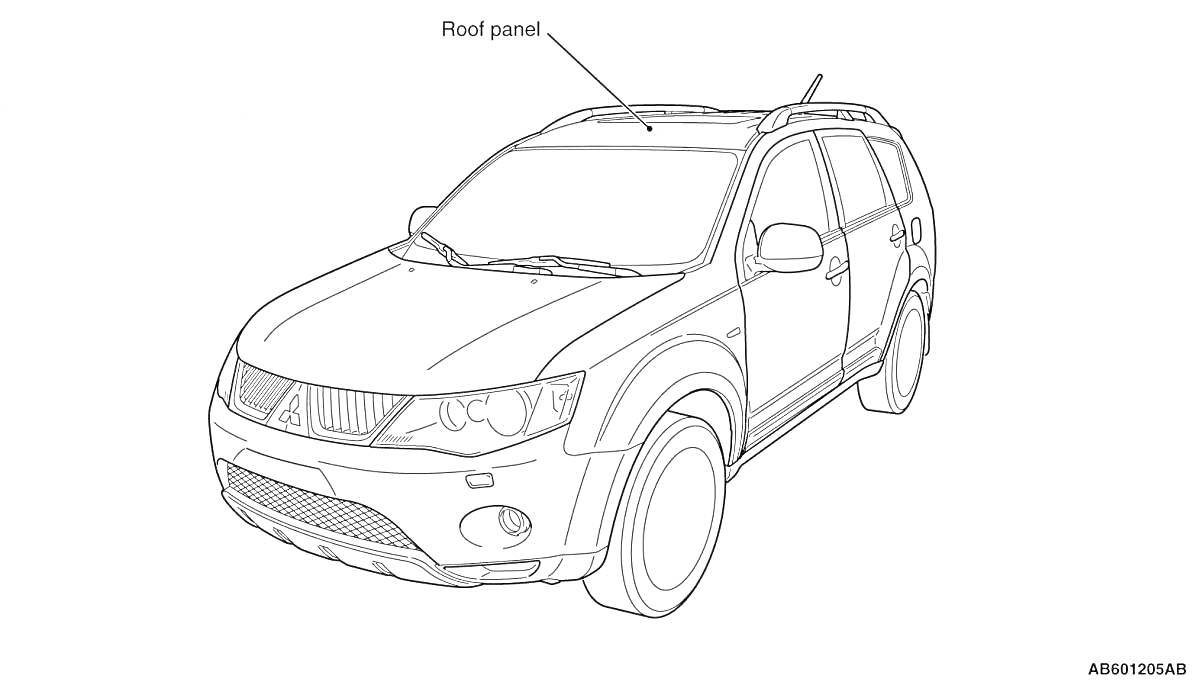 Раскраска Раскраска автомобиля Mitsubishi Outlander с указанием панели крыши