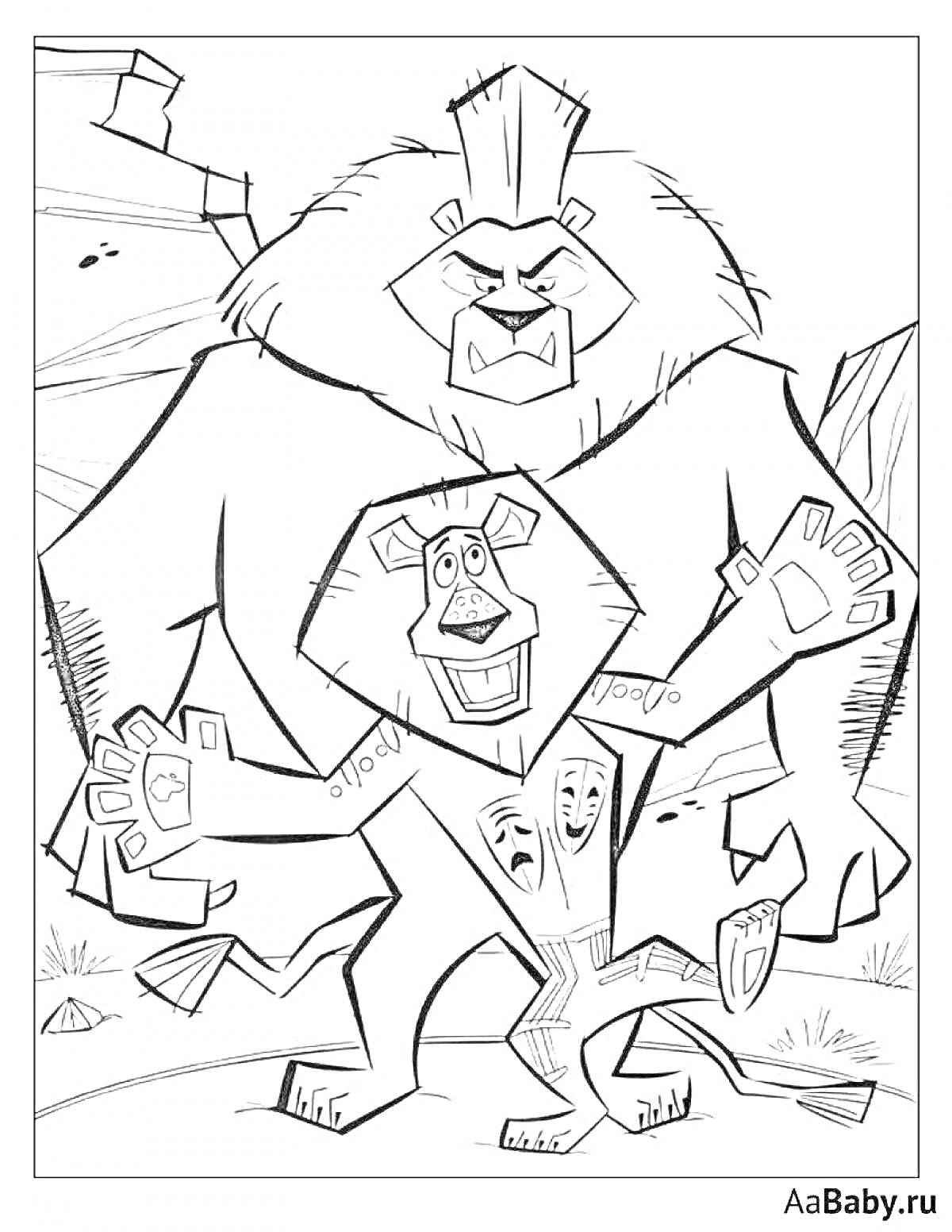 На раскраске изображено: Лев, Животные, Природа, Пейзаж