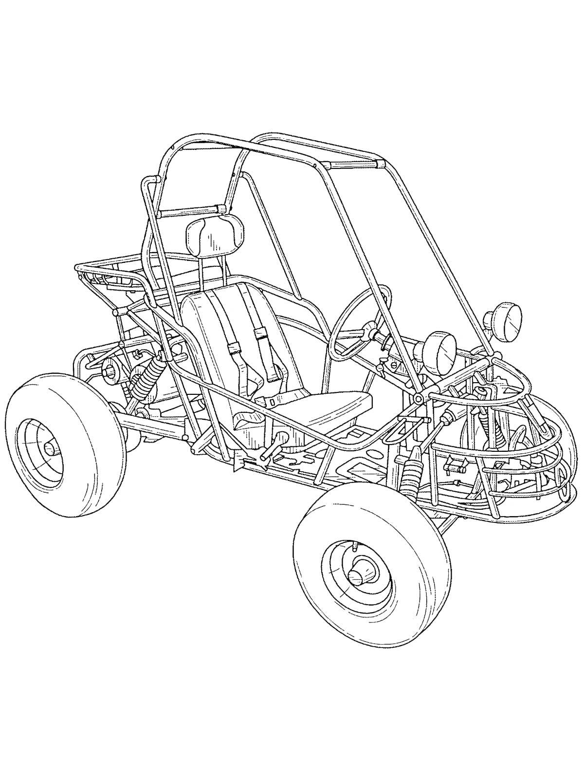Раскраска Каркасный багги с рулем, сиденьем и фарами