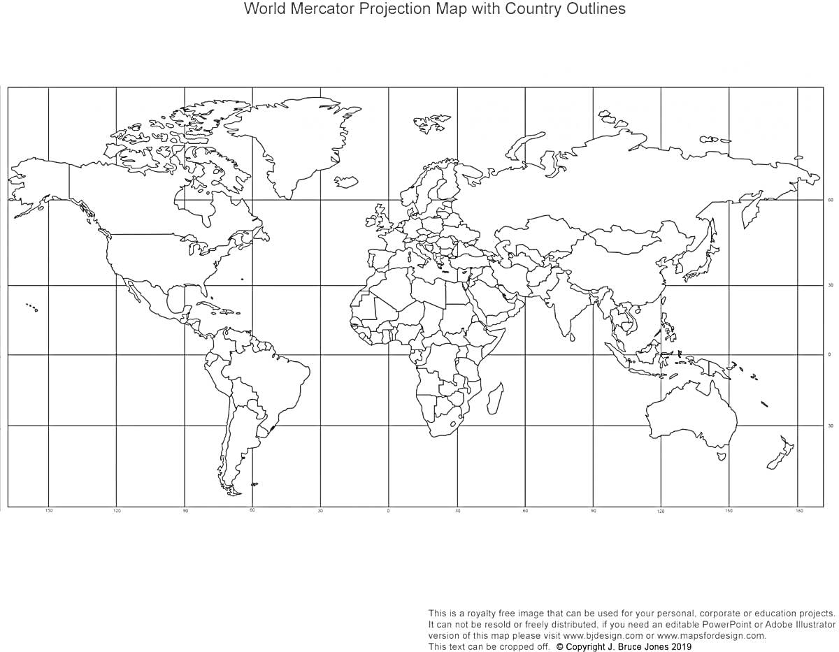 Мировая карта проекции Меркатора с границами стран