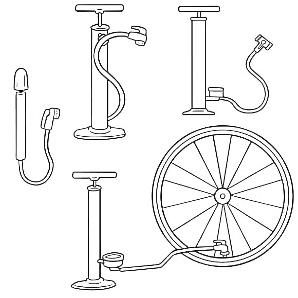 Раскраска Насос с велосипедным колесом