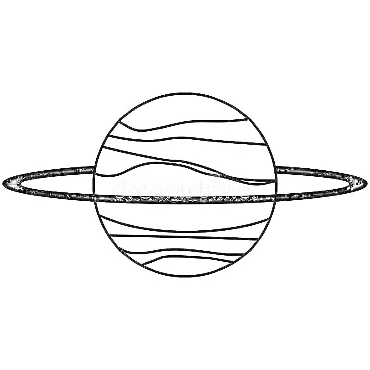 Раскраска Планета Уран с кольцами и фоновыми линиями