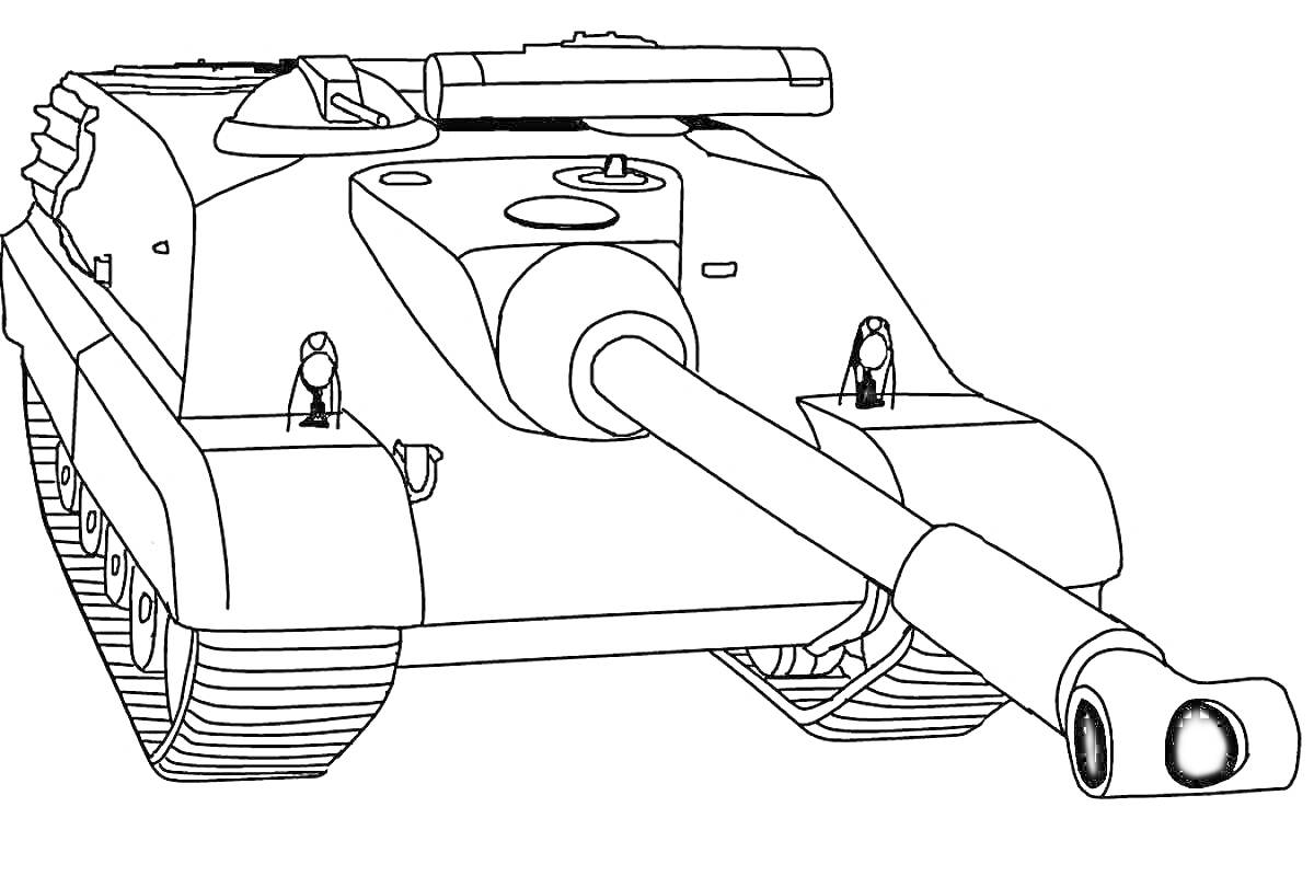Раскраска Танк Т-34 с пушкой и гусеницами, вид спереди