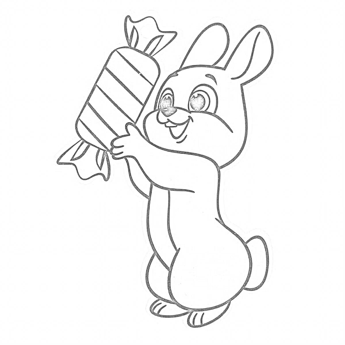 Раскраска Кролик держит новогоднюю конфету