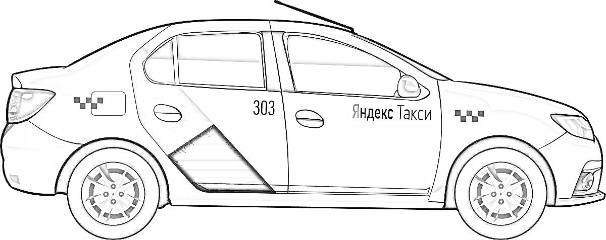 На раскраске изображено: Такси, Яндекс, Шашечки, Транспорт