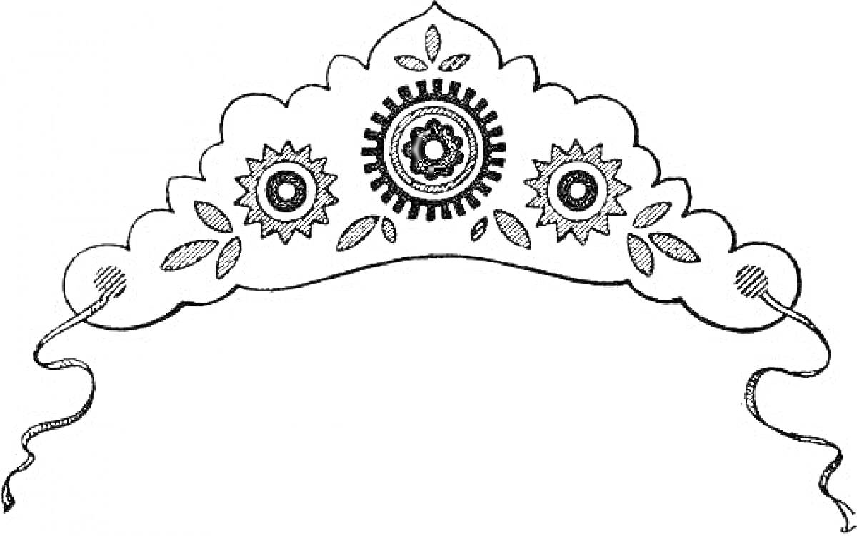 Диадема с декоративными элементами, включая цветочные узоры и листья