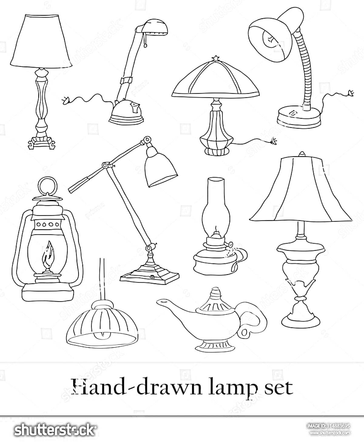На раскраске изображено: Лампа, Торшер, Настольная лампа