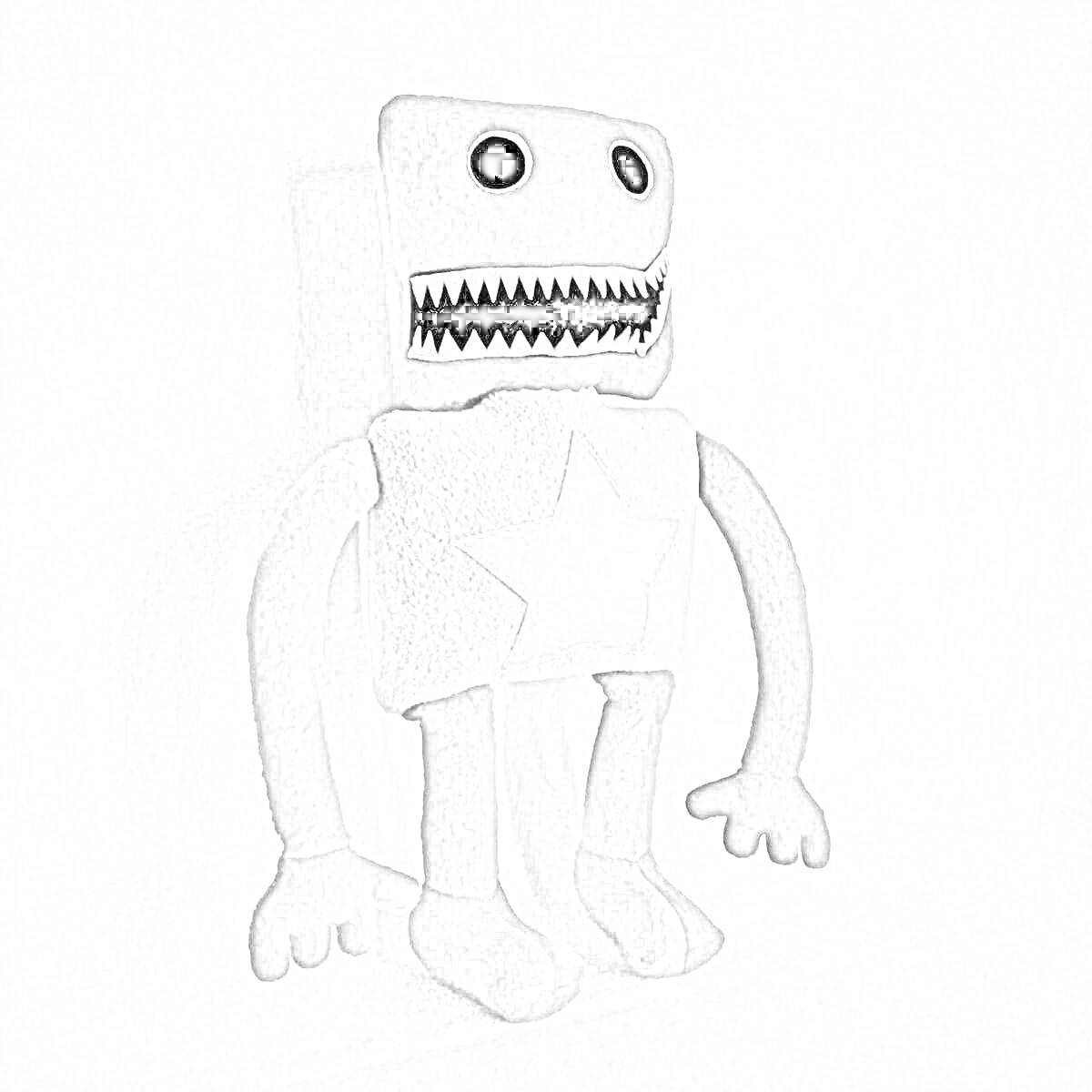 На раскраске изображено: Boxy Boo, Персонаж, Квадратная голова, Длинные руки, Улыбка