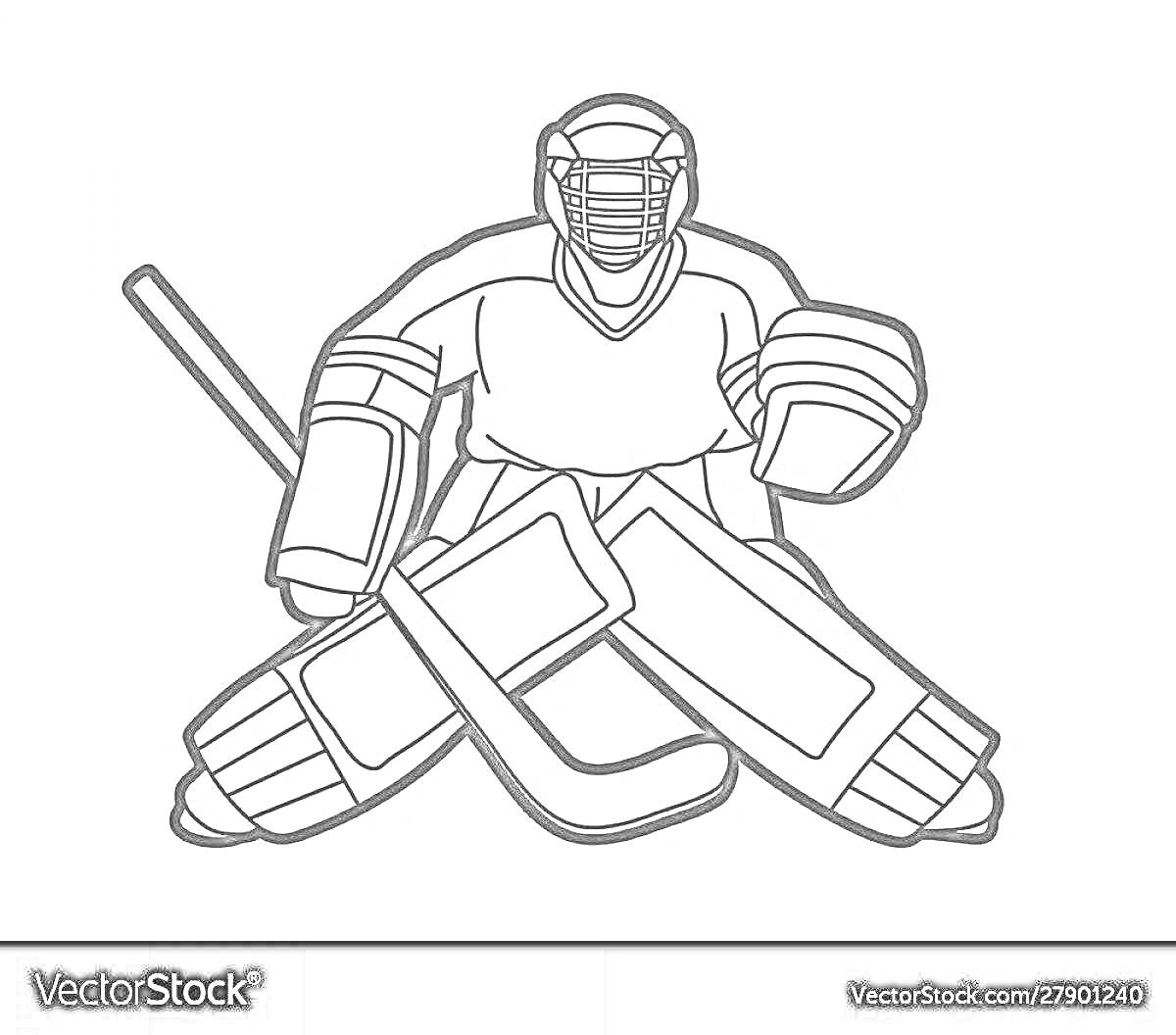 На раскраске изображено: Хоккей, Вратарь, Клюшка, Защита, Спортивная экипировка, Спорт, Игра