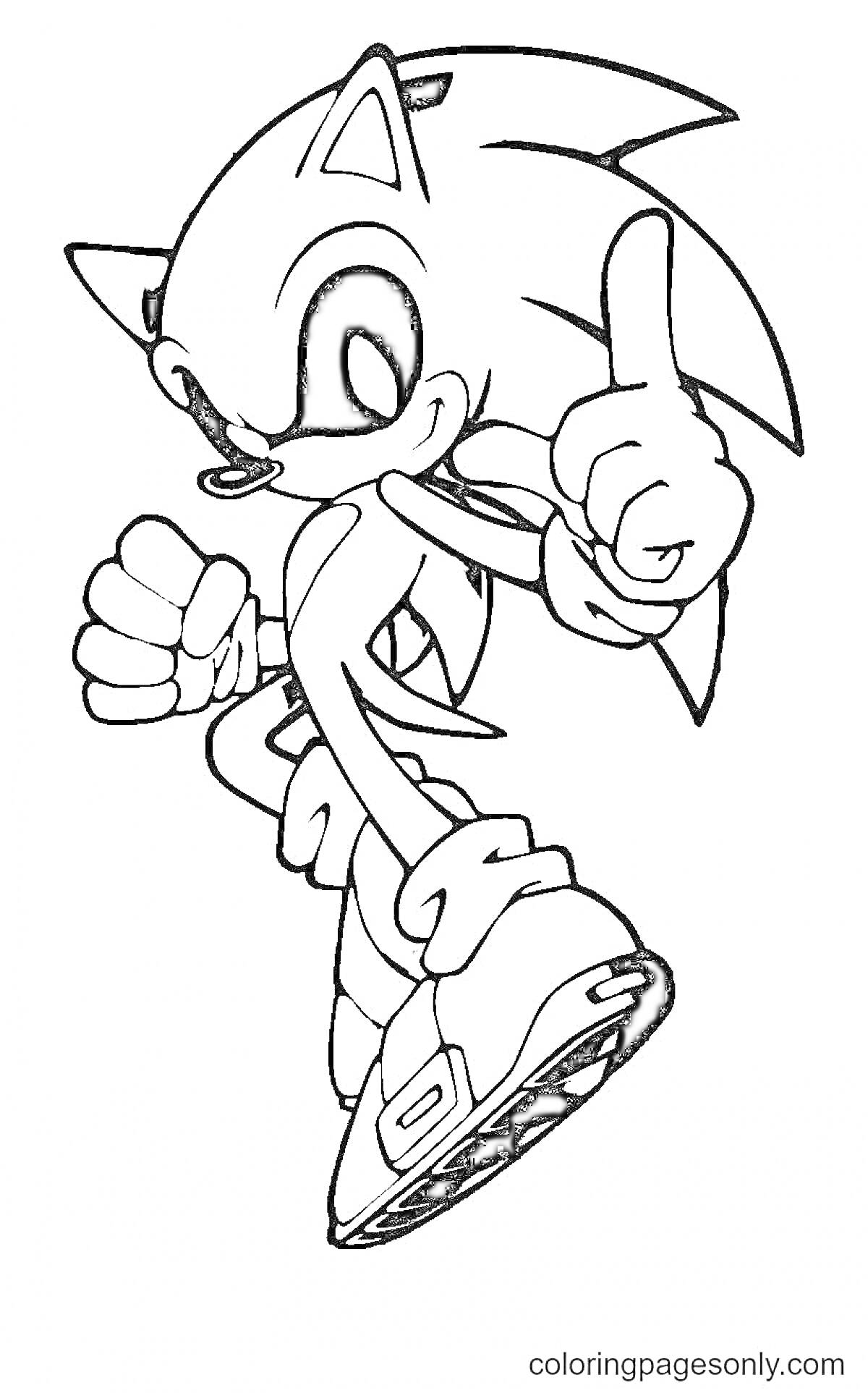 Раскраска Sonic EXE показывает большой палец вверх, стоя на одной ноге