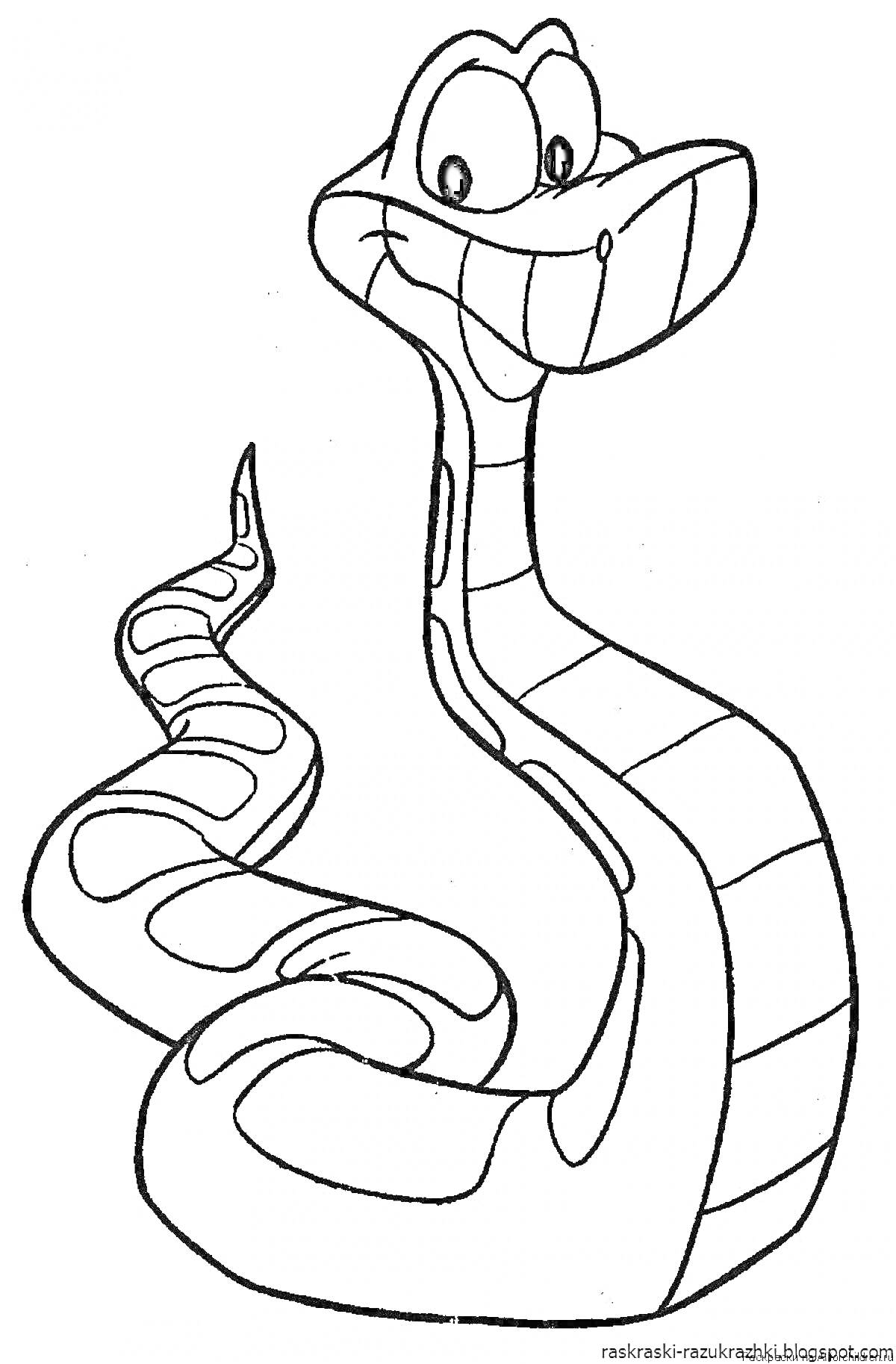 Раскраска Улыбающийся змей Каа