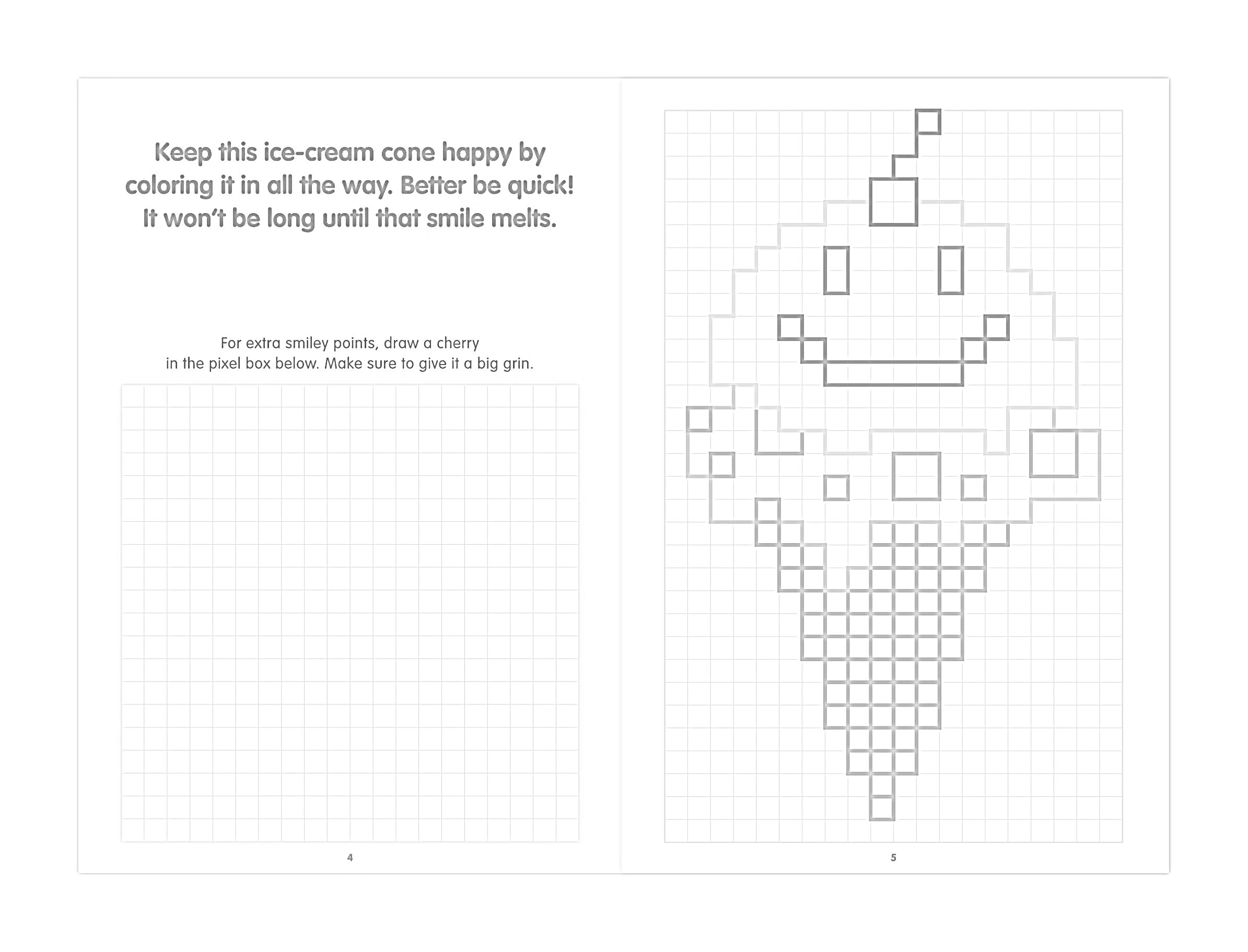 Раскраска пиксельное мороженое с улыбкой и вишенкой