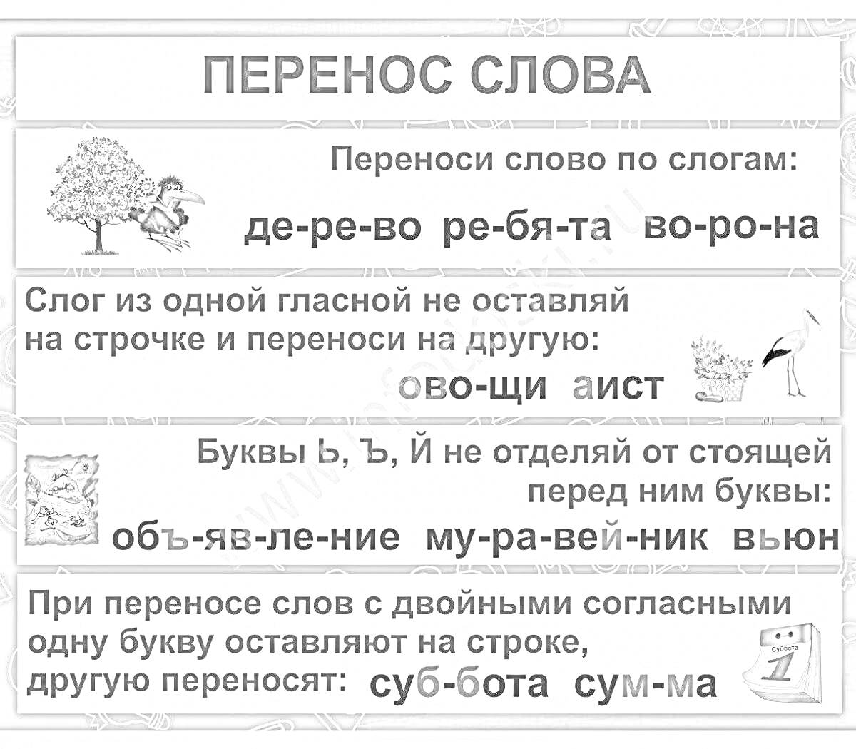 На раскраске изображено: Слоги, Правила, Алфавит, Буквы, Правописание, Школьная программа