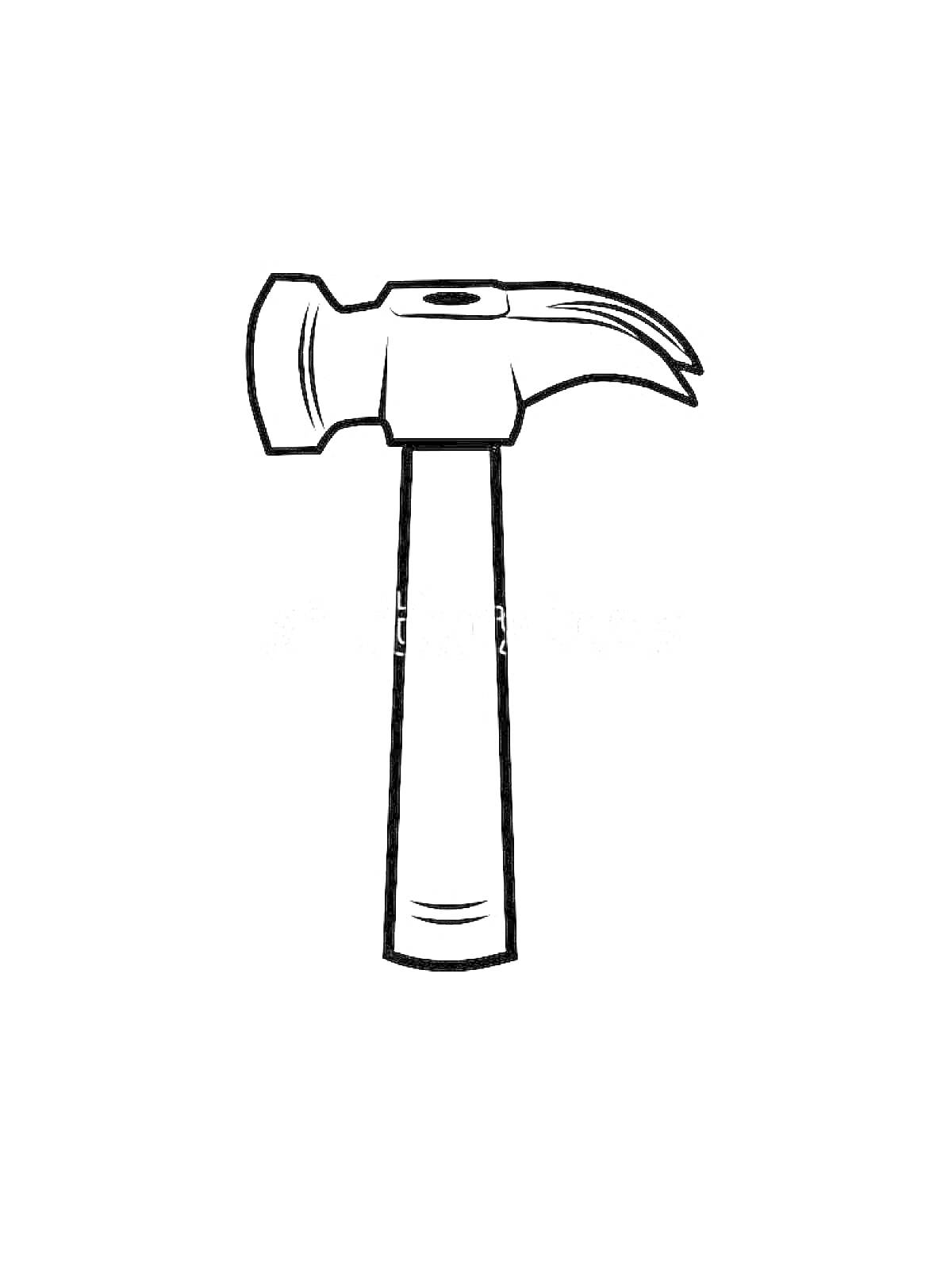 На раскраске изображено: Молоток, Деревянная ручка, Инструмент, Строительство, Ремонт