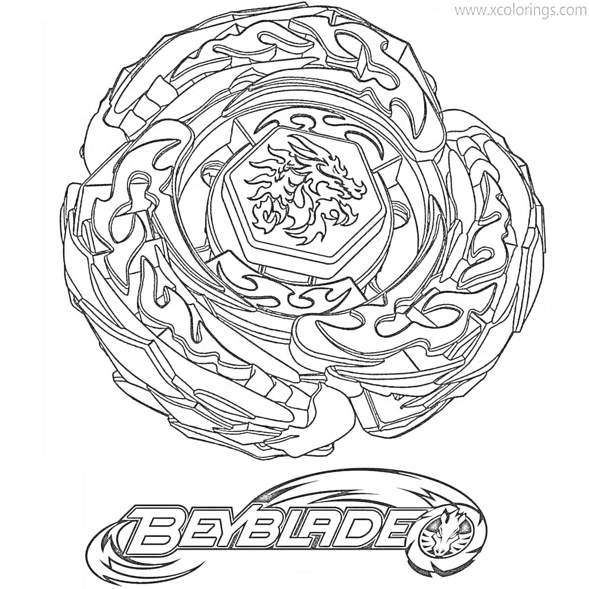 Раскраска Волчок Beyblade с надписью и знаком