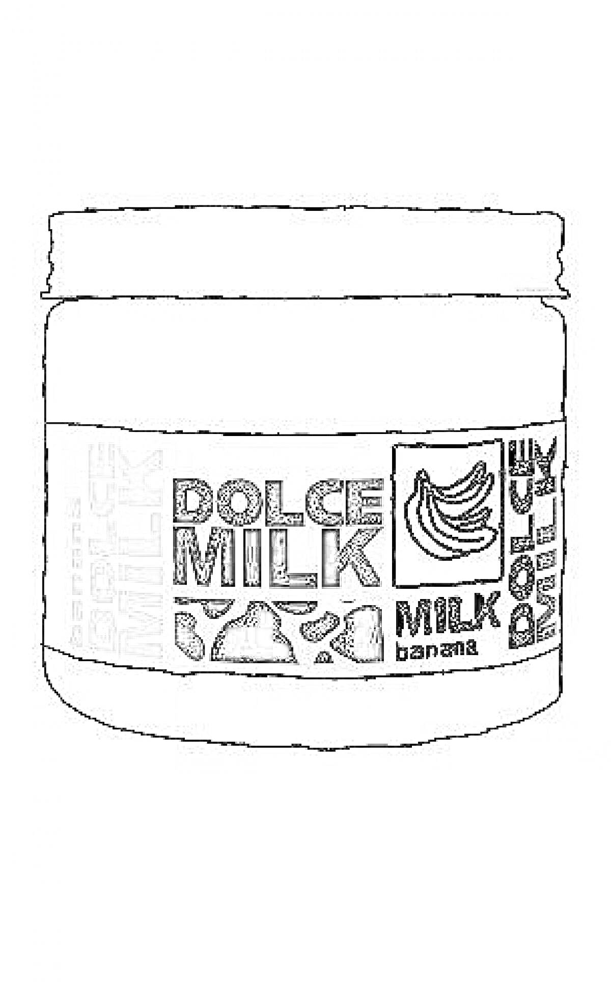 На раскраске изображено: Dolce Milk, Банка, Косметика, Молоко