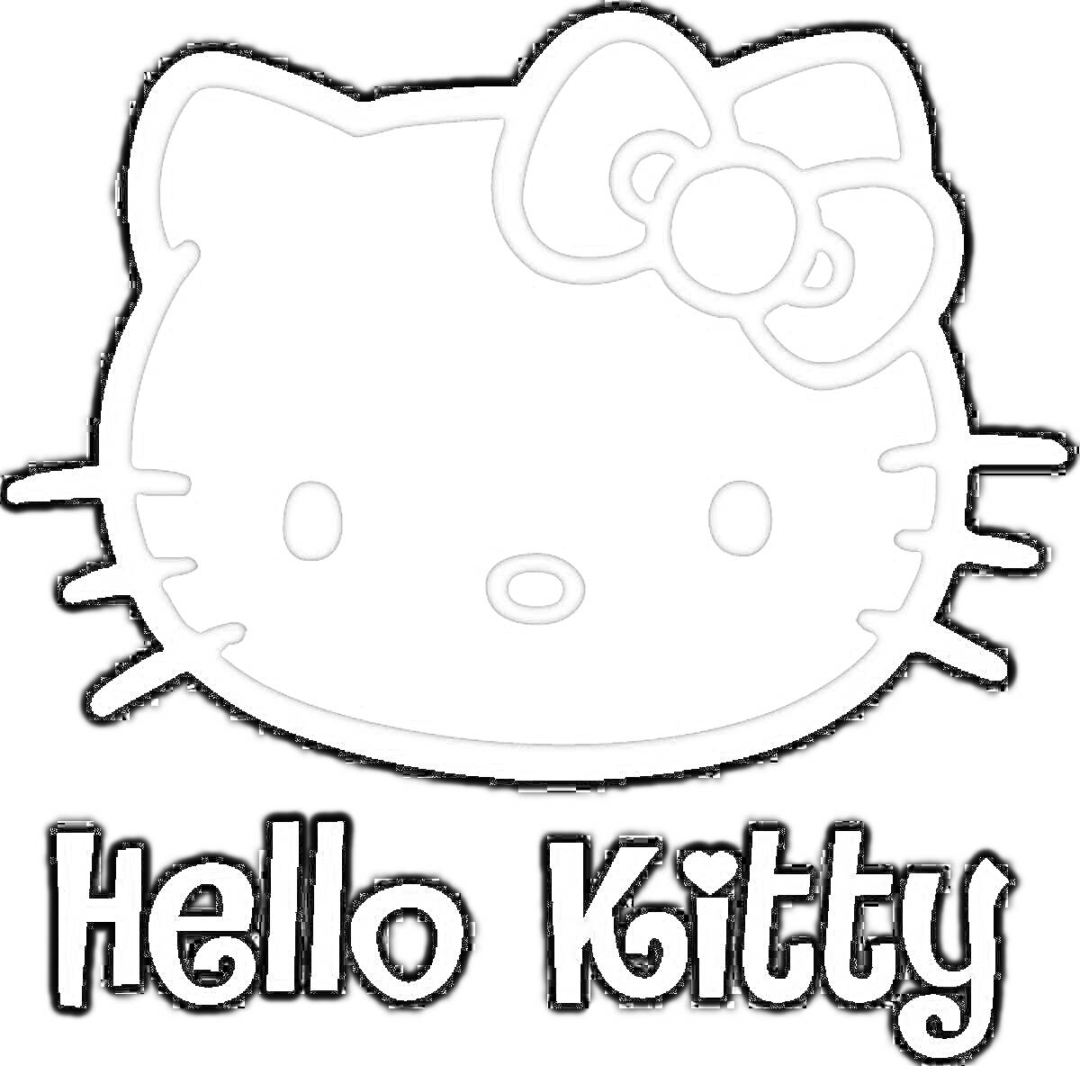 Раскраска Голова Хэллоу Китти с бантом и надписью Hello Kitty