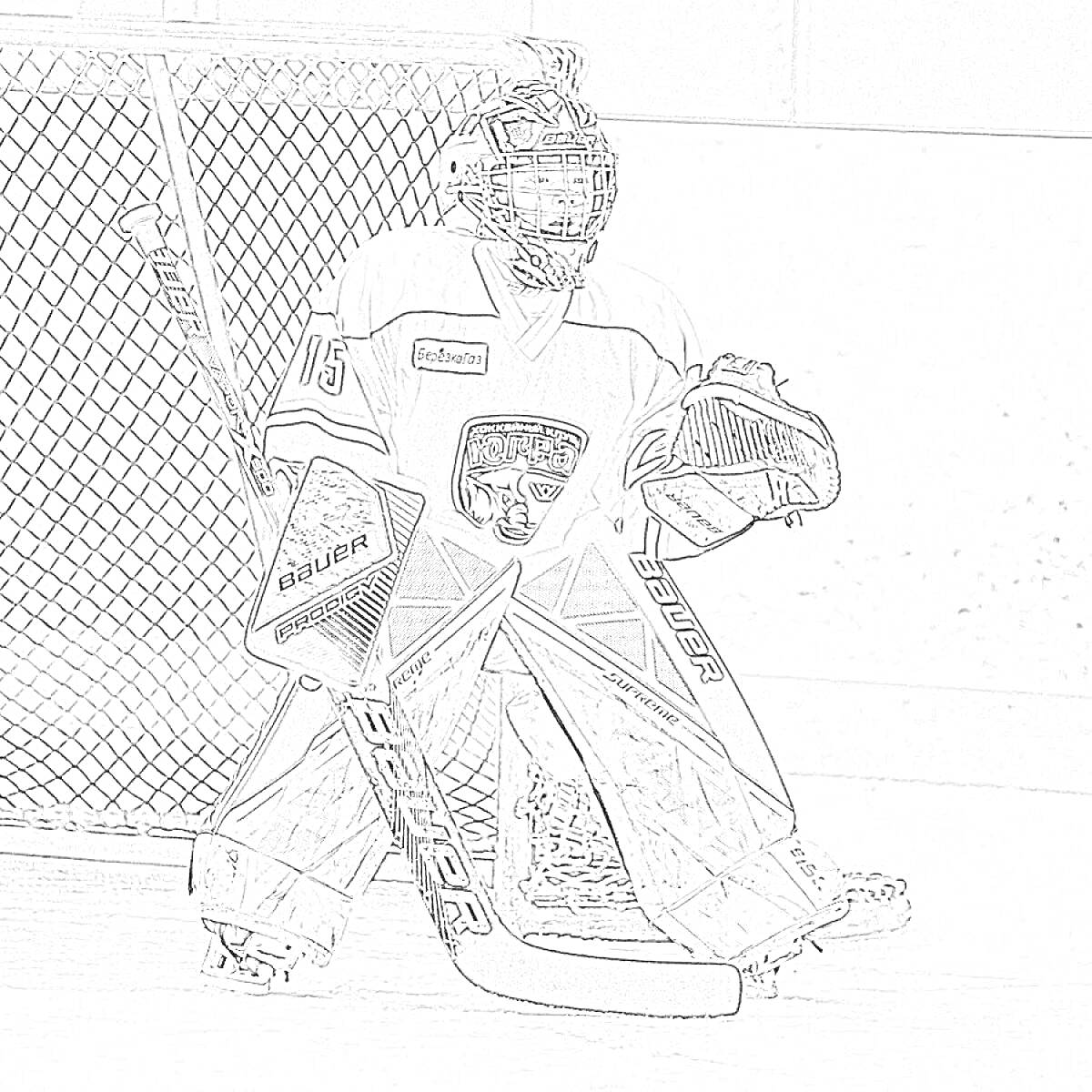 Раскраска Хоккейный вратарь на льду