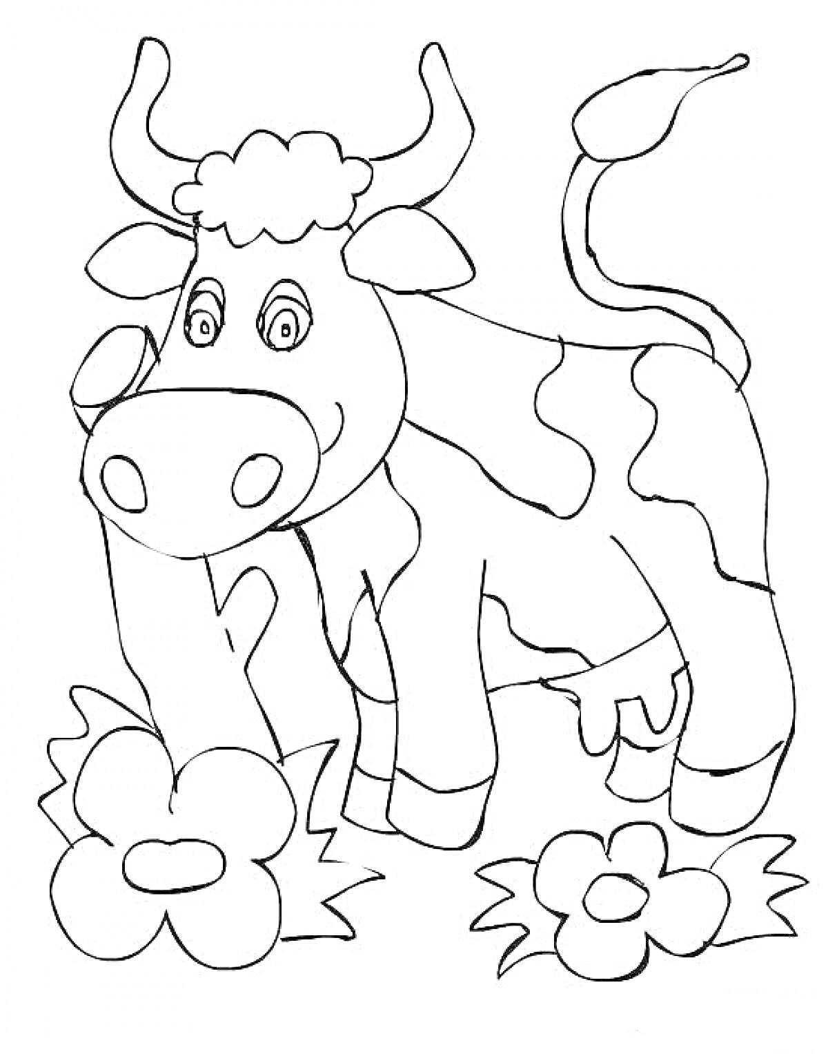 Раскраска Корова с цветами