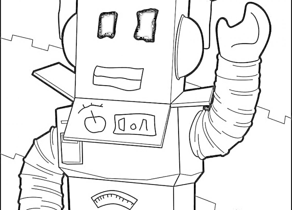 Раскраска Робот в игре Doors Roblox, детализированный с рукавами и метками на теле