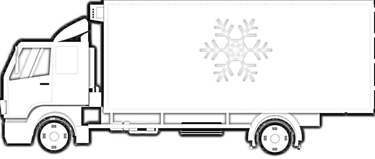 Раскраска Грузовик рефрижератор с изображением снежинки
