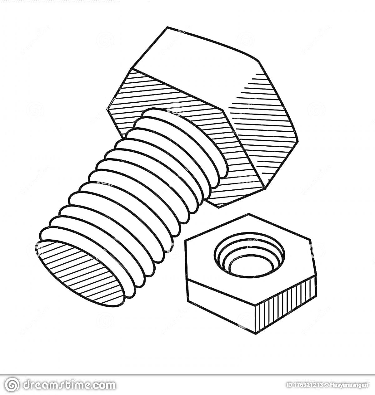 Раскраска Болт с гайкой