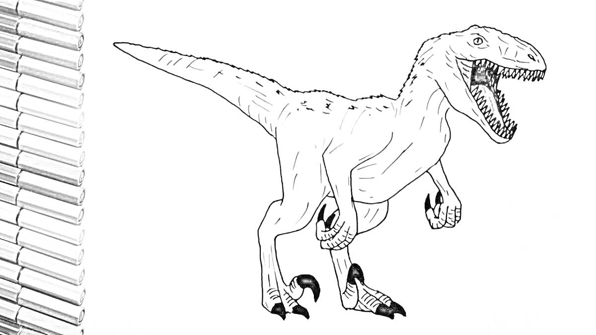 Раскраска Раскраска динозавра с цветными карандашами