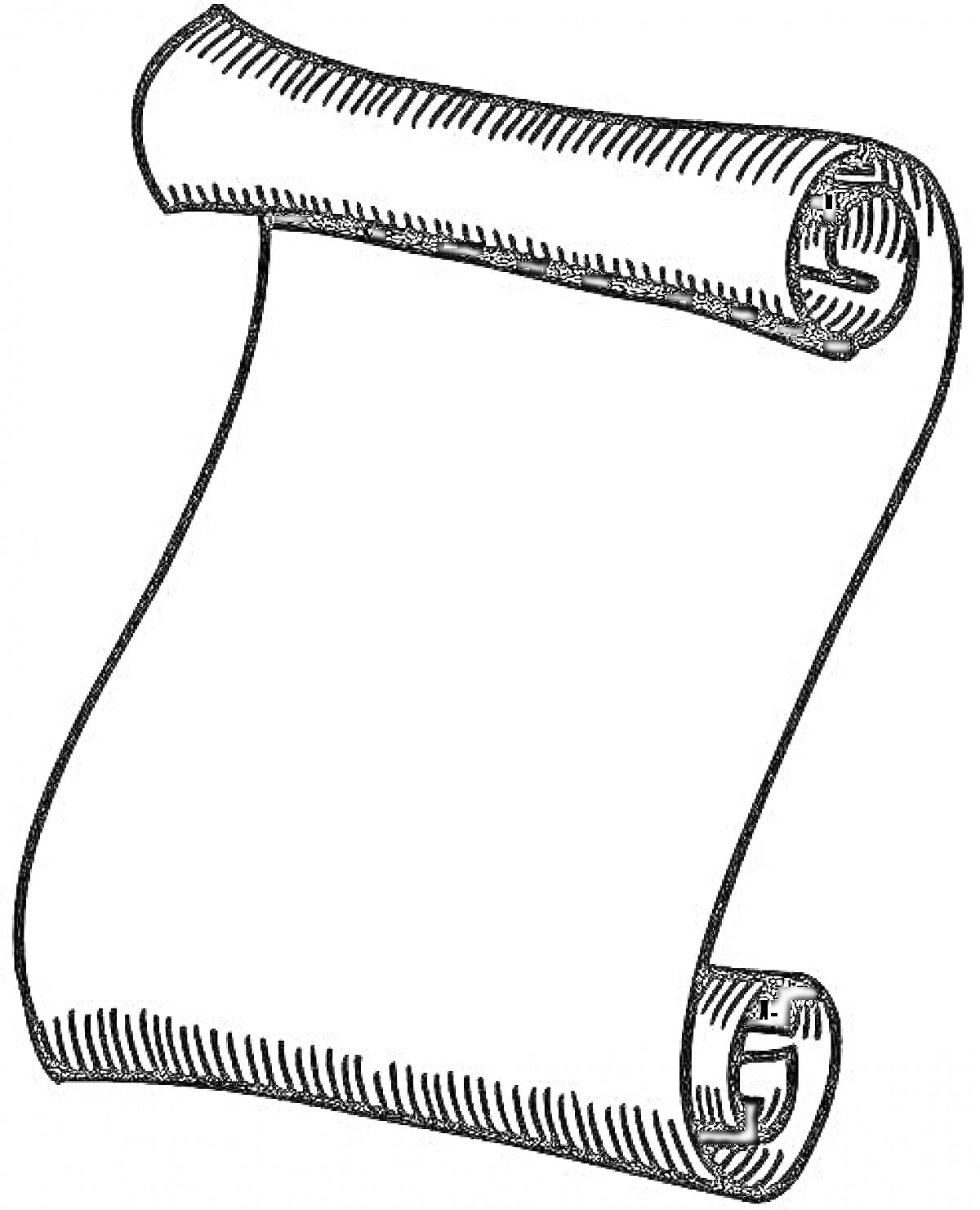 Раскраска Черно-белый свиток с завитками на верхнем и нижнем краях
