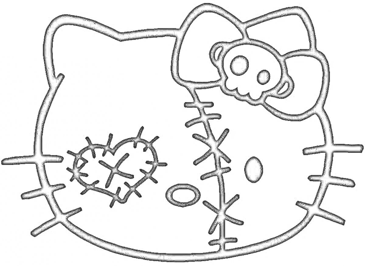 Раскраска Куроми с бантиком и черепом, зашитое сердце, швы