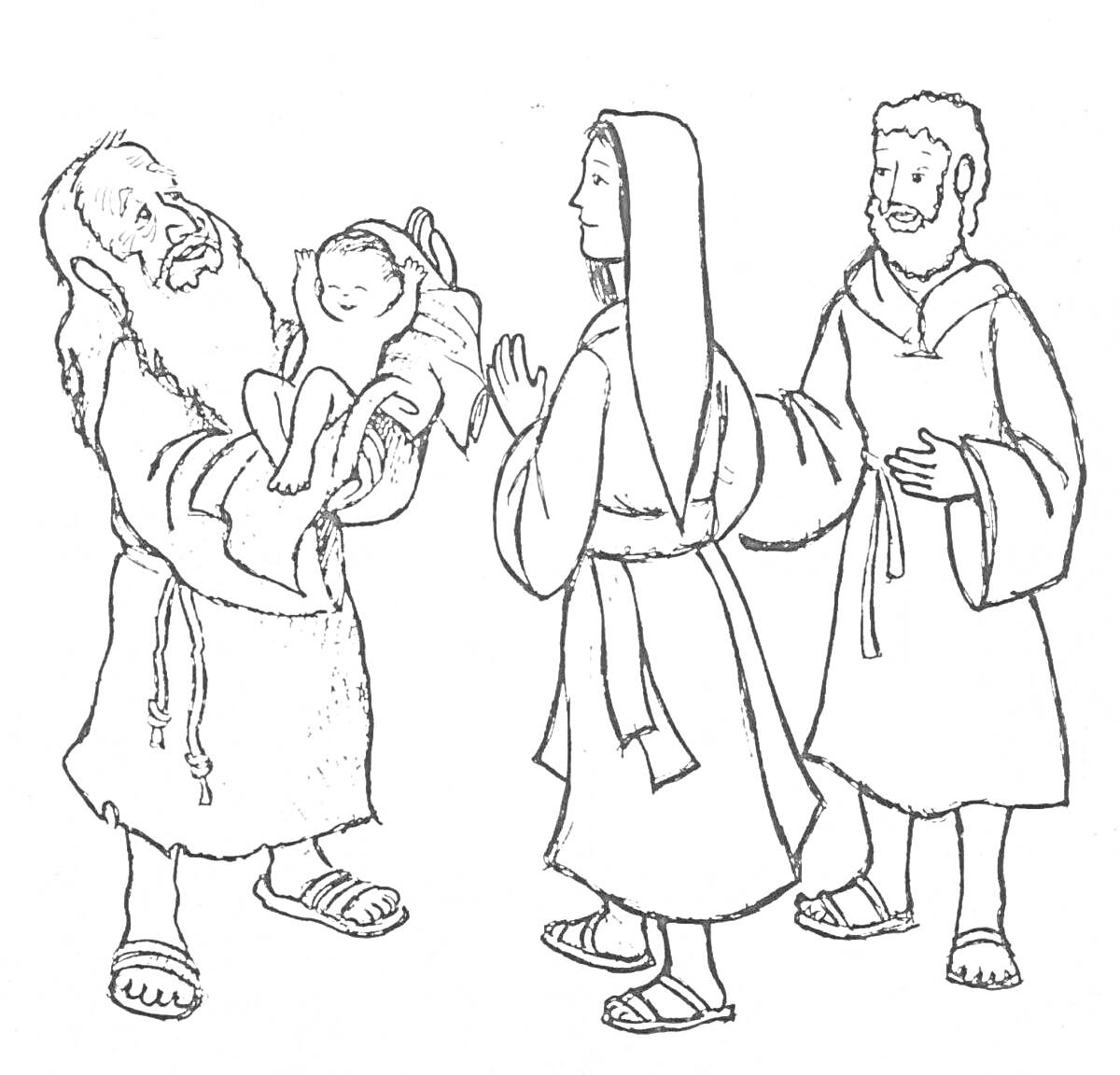 На раскраске изображено: Старец, Младенец, Отец, Церковь, Православие, Религия