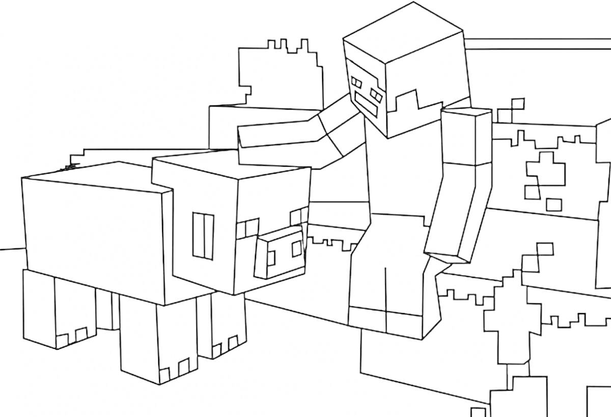 На раскраске изображено: Лего, Майнкрафт, Человек, Блоки, Кубы