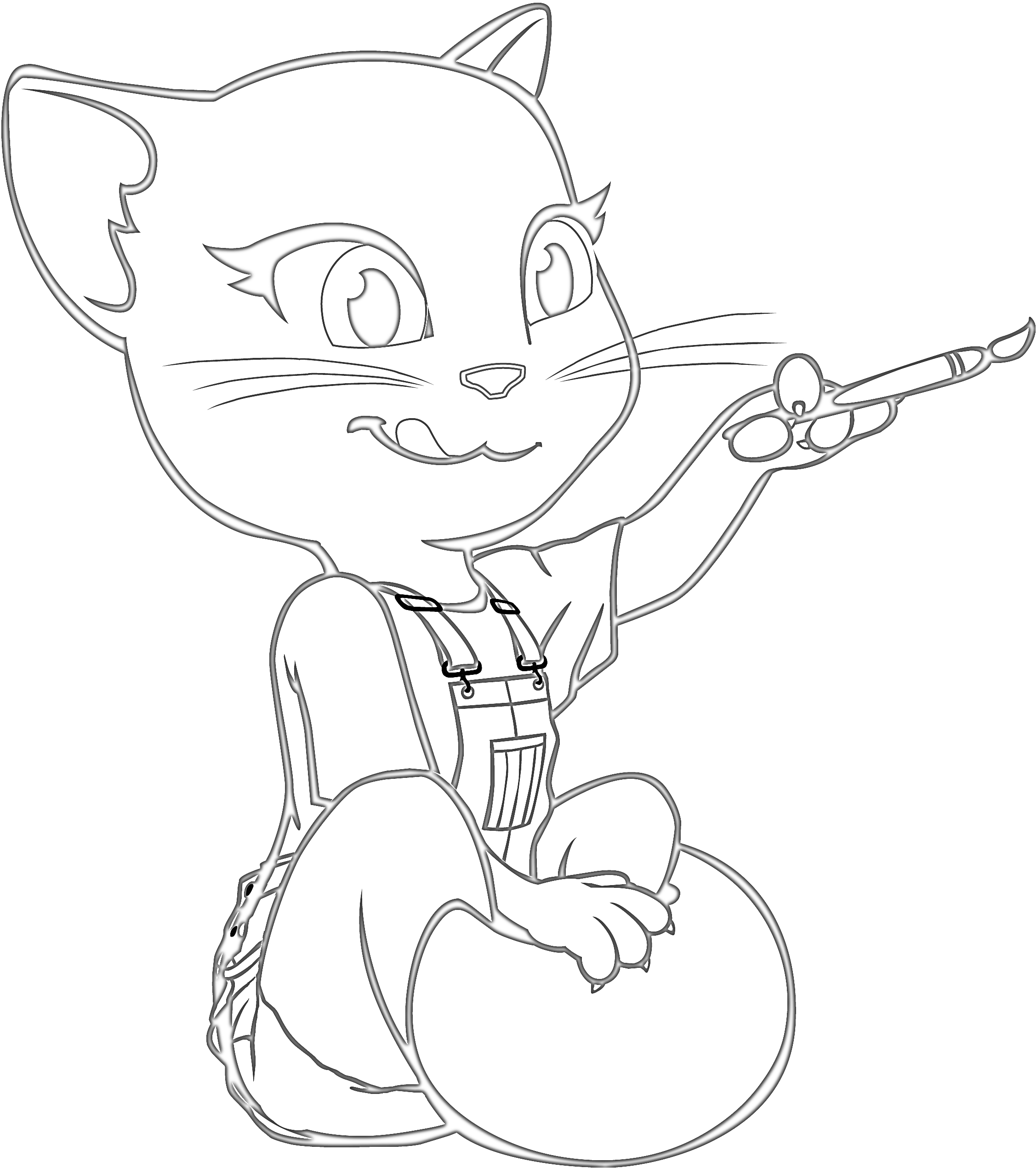 Раскраска Кошечка Анжела в комбинезоне с кисточкой в руке