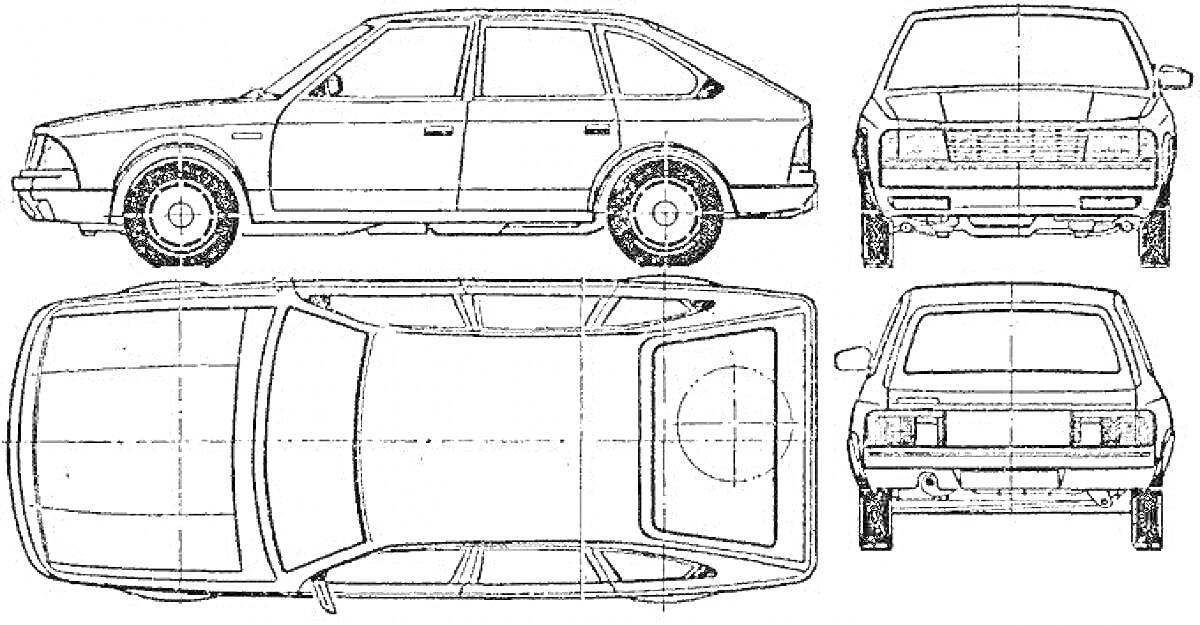 Раскраска Раскраска Москвич 2141, вид сбоку, вид сверху, вид сзади, вид спереди