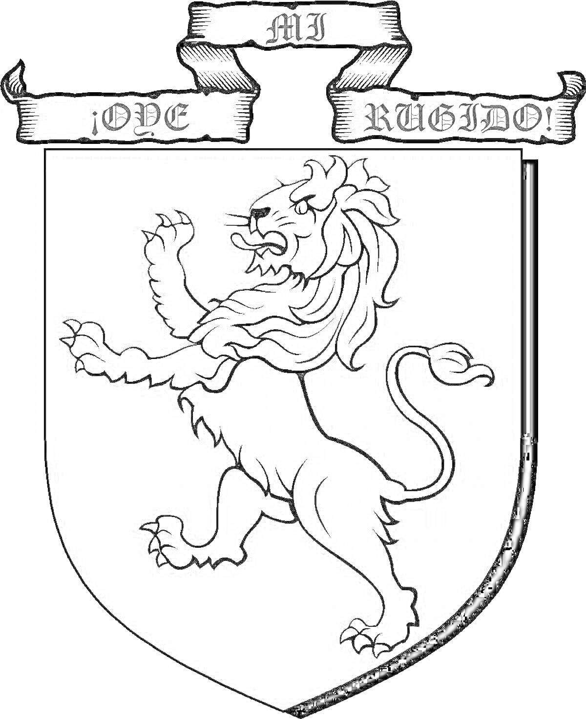 Раскраска Герб города Красноярска с изображением поднявшегося на задние лапы льва и свитком с надписью 