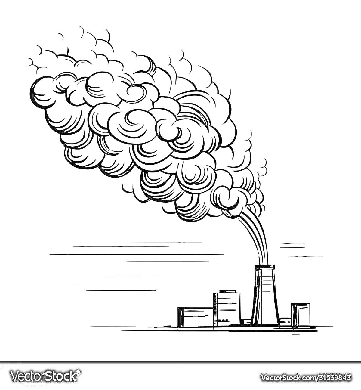 Раскраска Завод с высоким дымоходом, выпускающим клубный дым