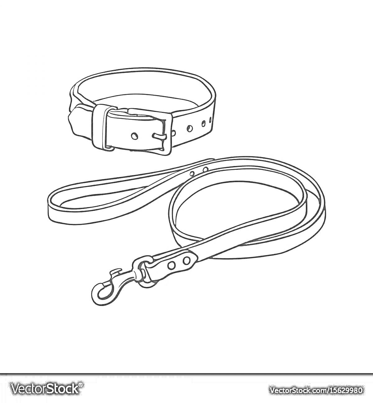 На раскраске изображено: Ошейник, Поводок, Собака, Домашние животные