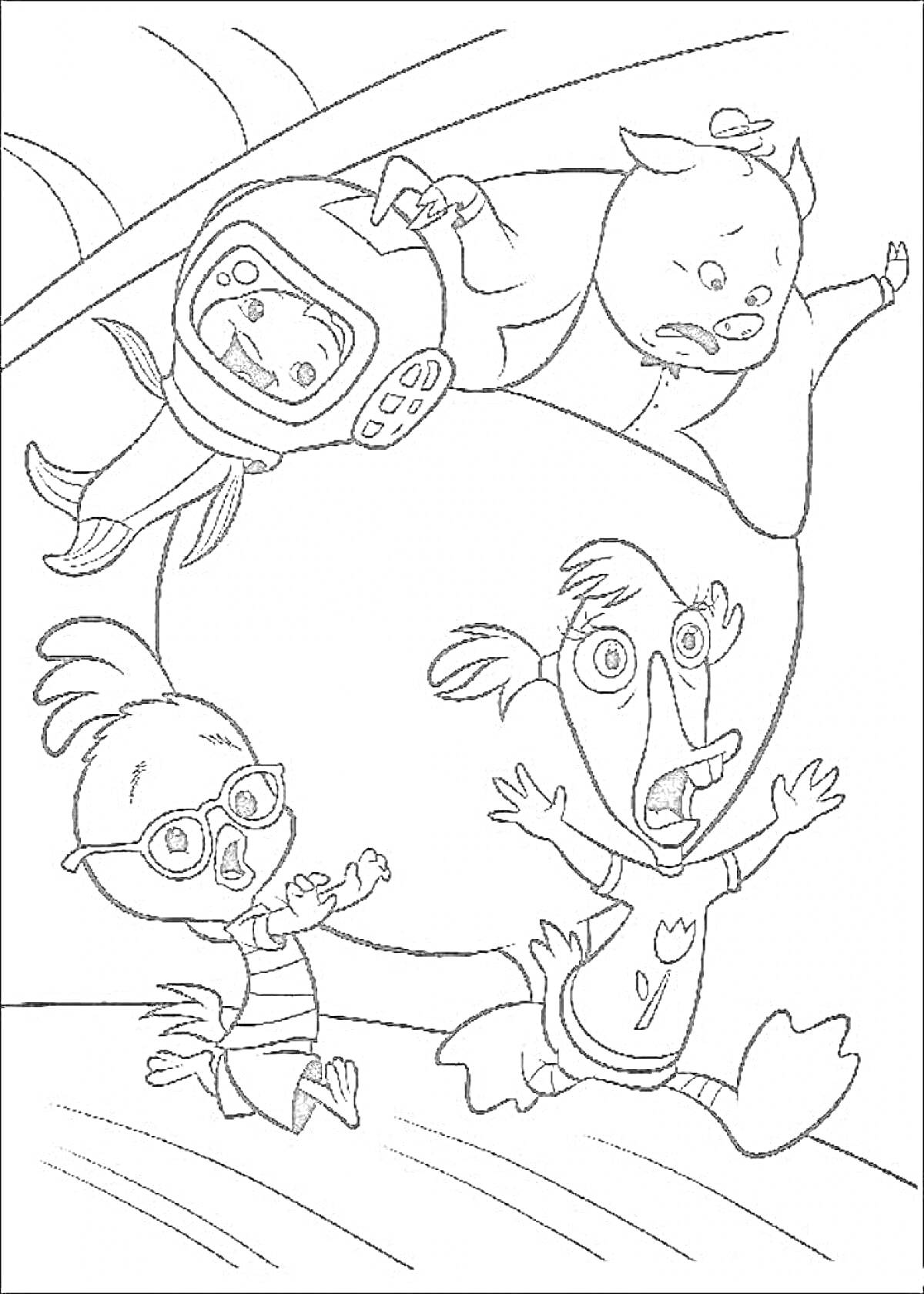 На раскраске изображено: Очки, Птица, Утка