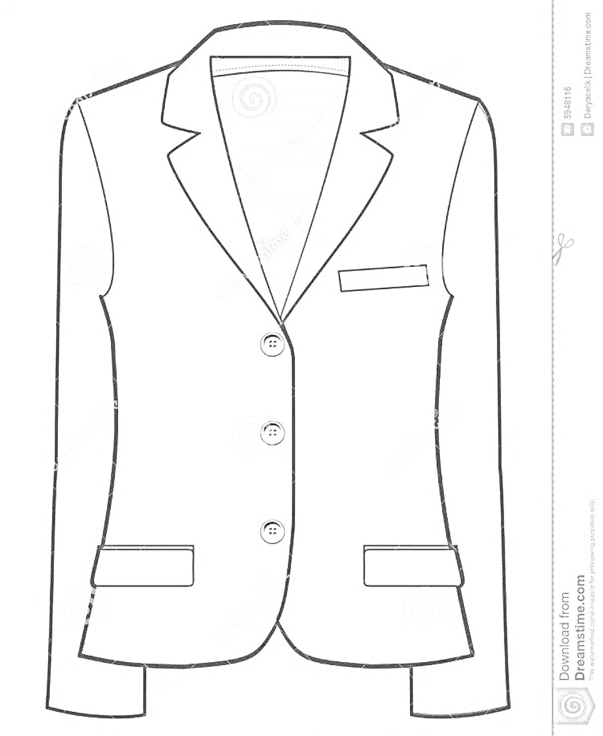 Раскраска Пиджак с тремя пуговицами и карманами