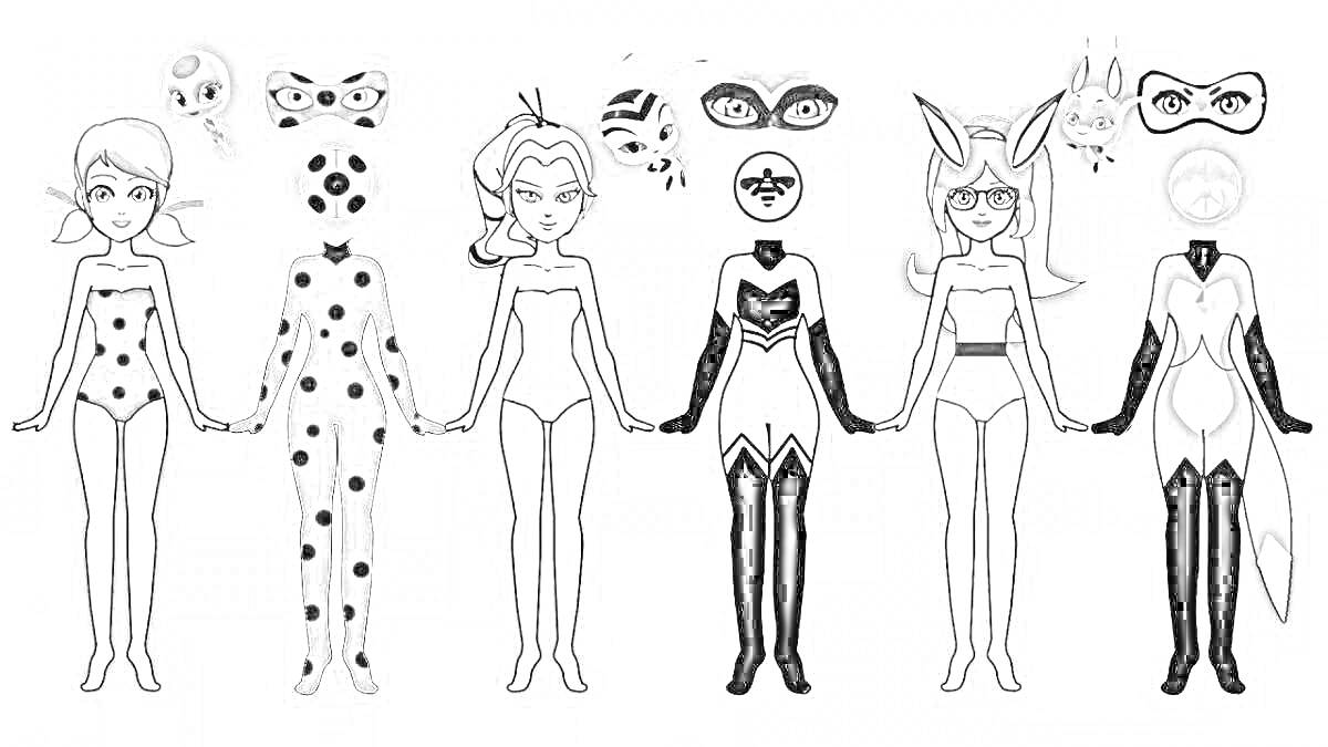 Раскраска Куклы LOL с альтернативными образами супергероев (Леди Баг и других персонажей)