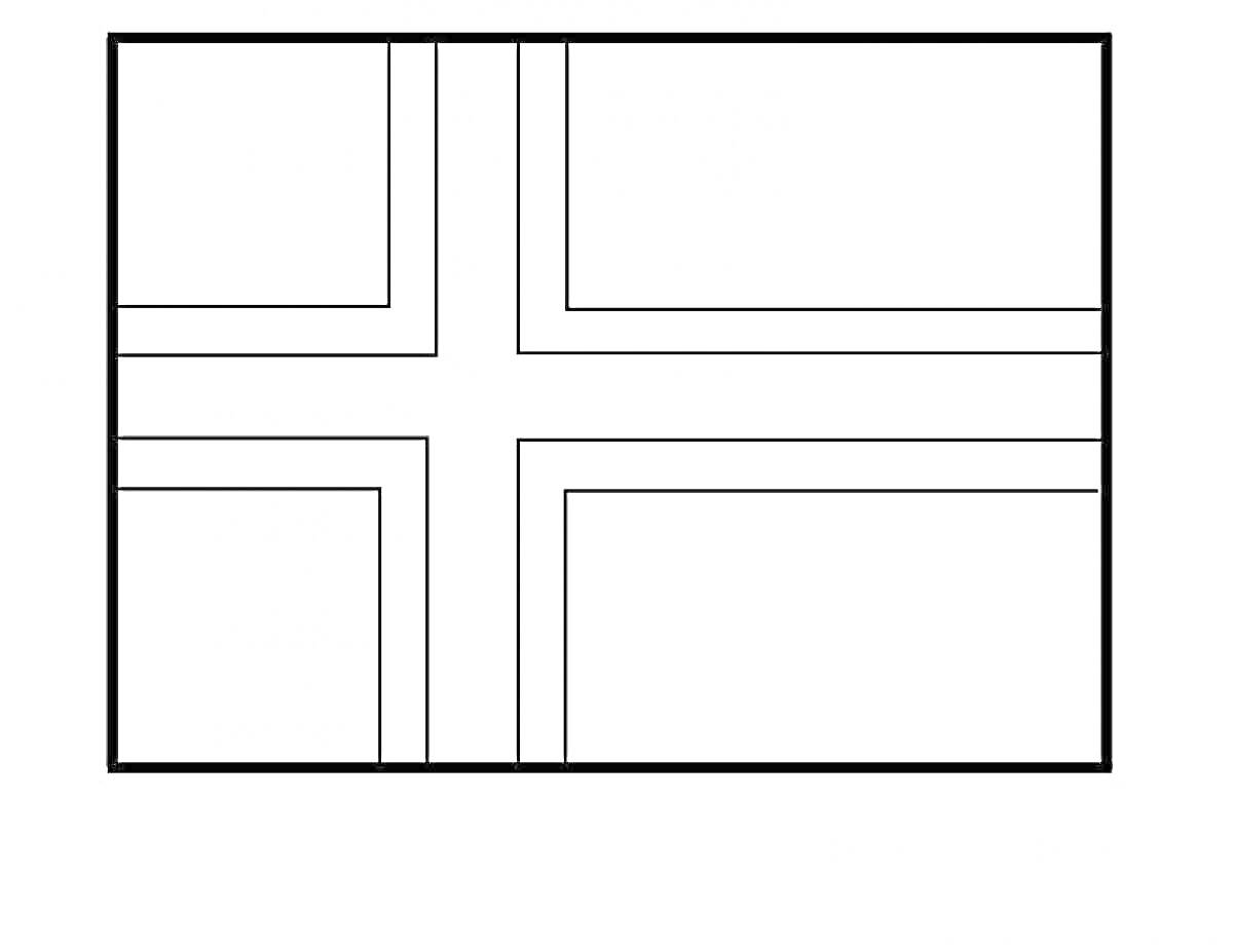 Раскраска Флаг с перекрещивающимися горизонтальной и вертикальной полосами