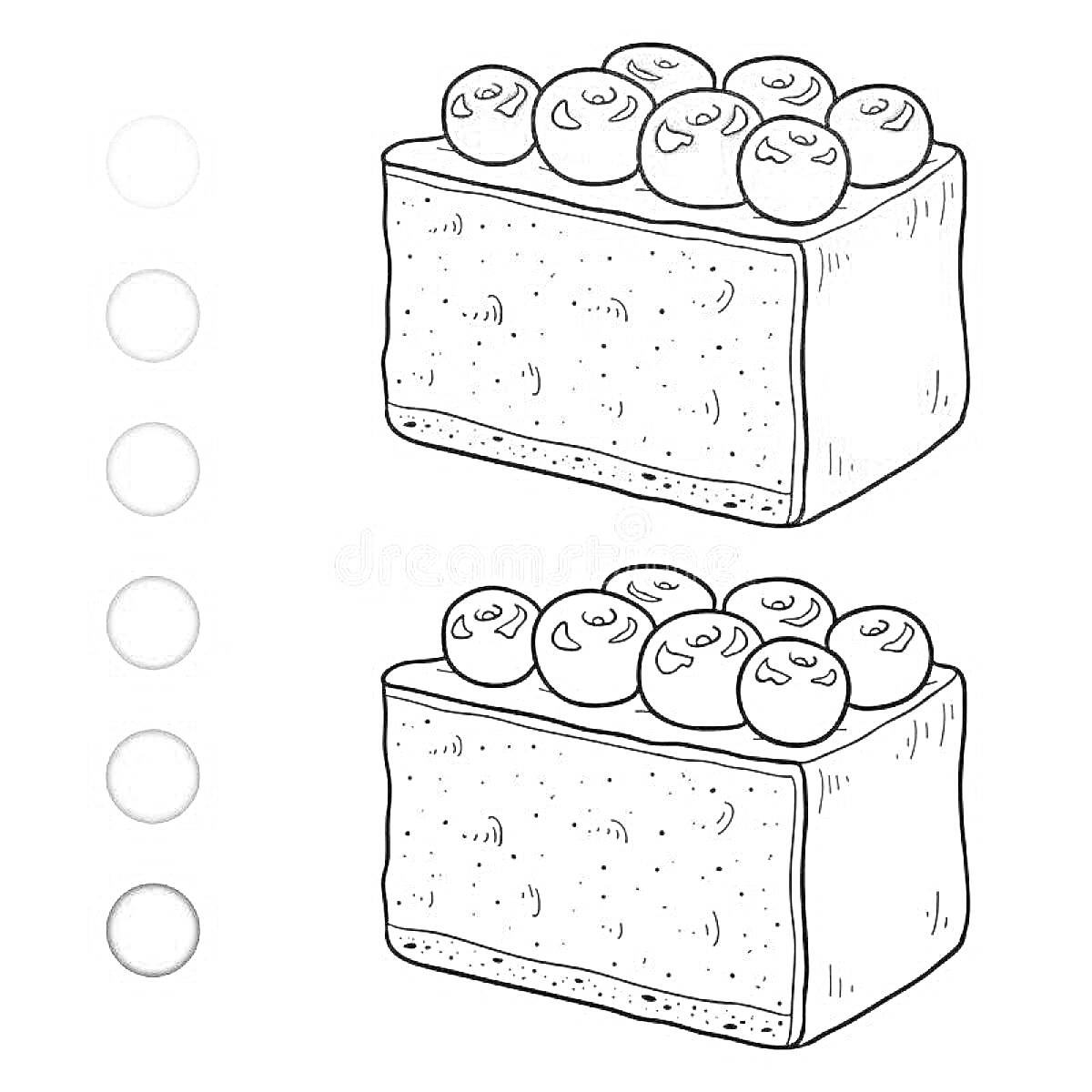 Раскраска Кусок чизкейка с ягодами сверху и палитра для раскрашивания