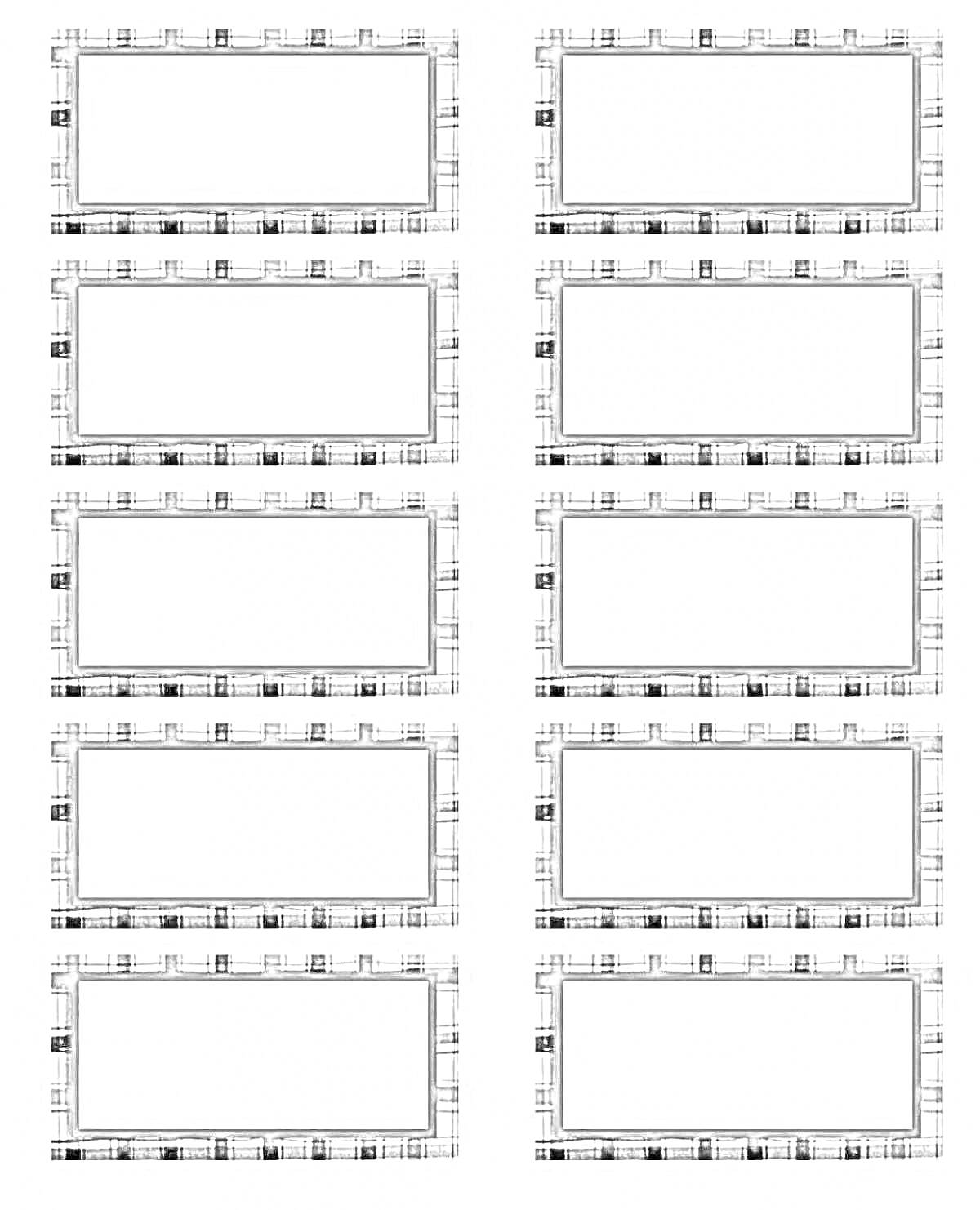 Десять прямоугольных ценников с клетчатой рамкой