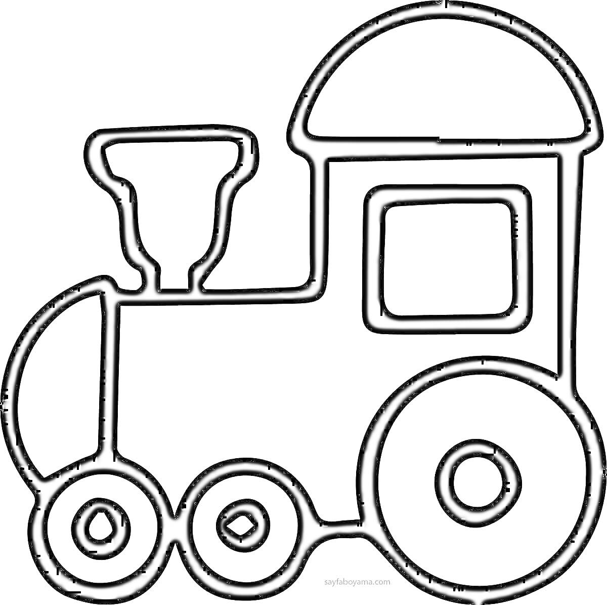 Раскраска Паровоз с четырьмя колёсами и трубой