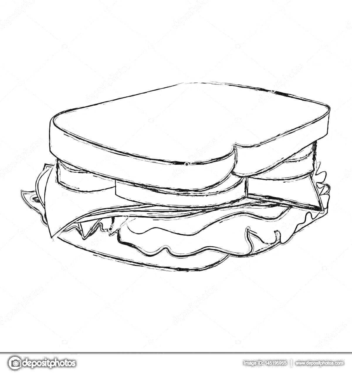 На раскраске изображено: Бутерброд, Хлеб, Сыр, Салат, Нарезка, Еда