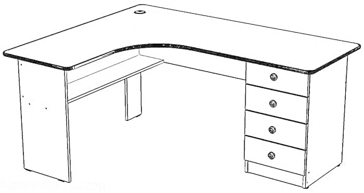 На раскраске изображено: Письменный стол, Ящики, Мебель, Рабочее место, Офис