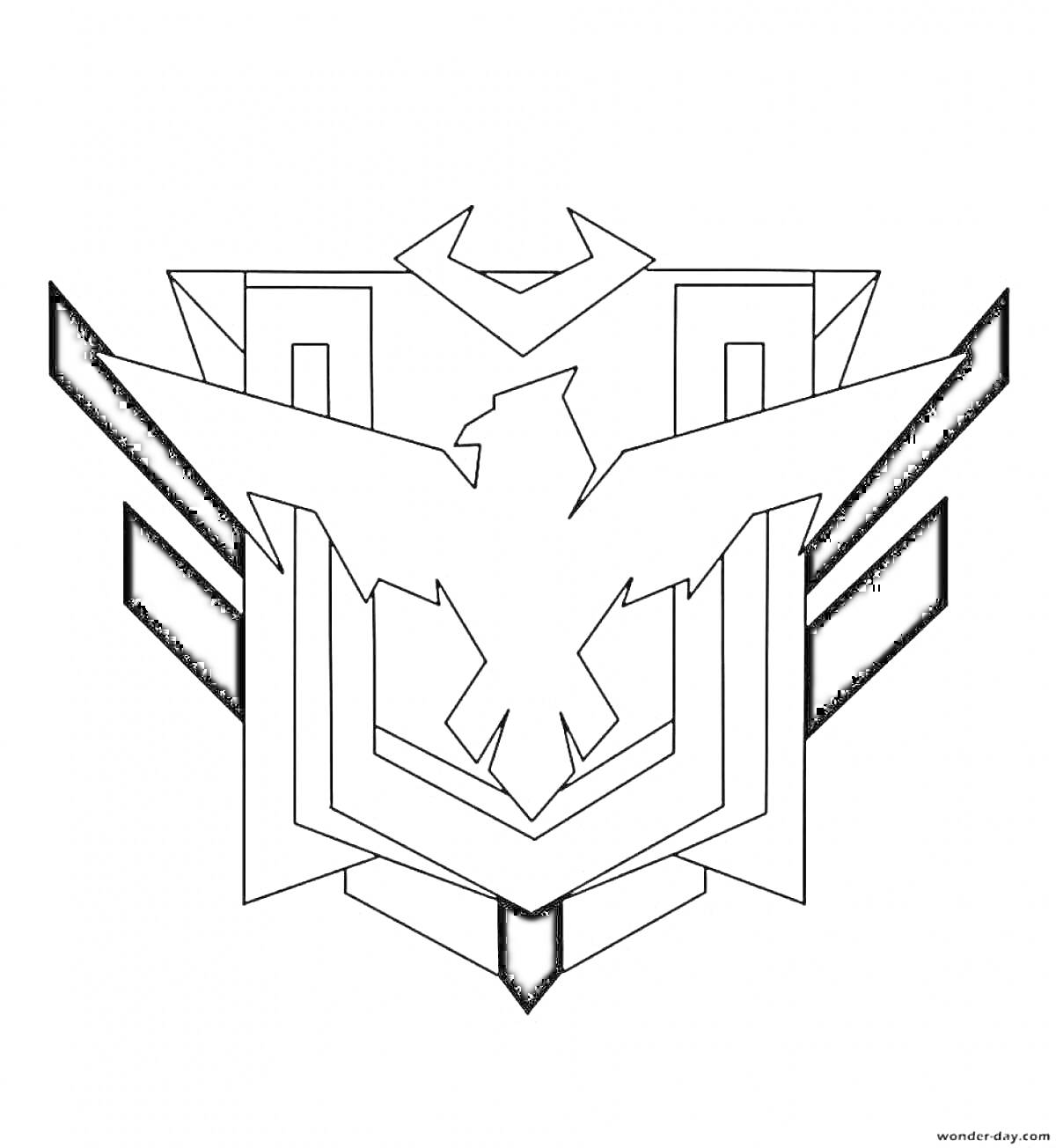 Раскраска Логотип Free Fire с орлом и геометрическими элементами